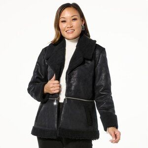 GREY Jhoan Sebastian Grey 2 in 1 Shearling Faux Leather Jacket Size Medium Black